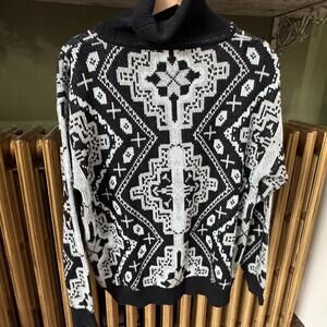 1970’s Susan Ess Turtleneck Sweater Black Mint Retro Vintage Large Geometric‎